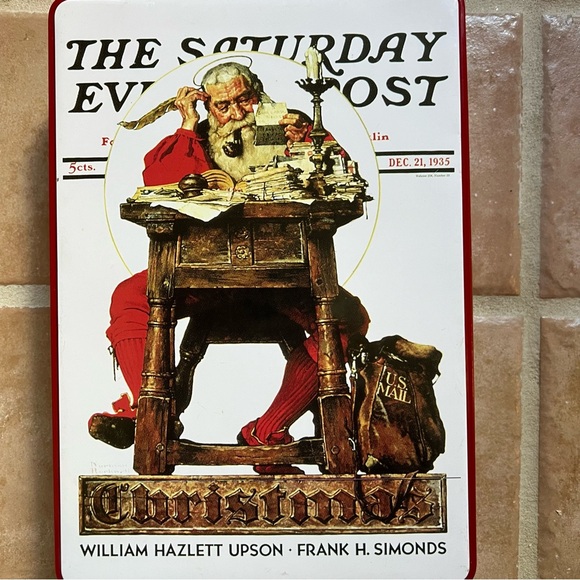Vintage Norman Rockwell Christmas Saturday Evening Post Tin Storage Box - Picture 9 of 10